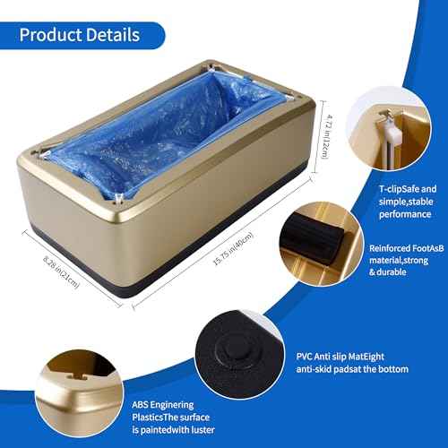 Automatic Shoe Cover Dispenser, Waterproof and Non-slip, 200 Disposable Shoe Covers for Men's Shoes up to Size 12, Great for Home, Office, Factory and Indoor Use (Gold)