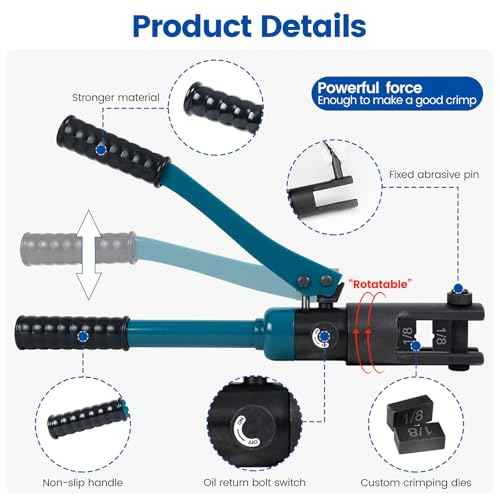 Muzata Upgraded Custom Cable Railing Crimping Tool Hydraulic Crimper Hydraulic Crimping Tool for 1/8" 5/32" 3/16" Stainless Steel Cable Railing Kit Wire Rope Swaging Kit with Wire Cutter CT01