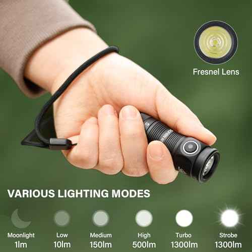 sofirn LED Small Flashlight USB C Rechargeable, SC13 Bright 1300 Lumens EDC Keychain Flashlights with IPX8 Waterproof, Portable Key Ring Mini Flash Light for Everyday Carry Camping Hiking