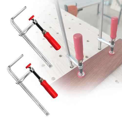 Quick Screw Guide Rail Clamp for MFT Table and Guide Rail System 7-7/8" Capacity x 2-3/8" Throat Depth 570 lbs Clamping Force (2 Pack) Red/Silver
