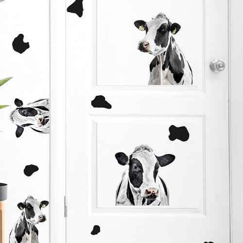 Funny Cows and Cow Print Wall Stickers, sacinora Modern Cow Spot DIY Wall Decals Removable Black Vinyl Peel and Stick for Living Room Bedroom Bathroom Door Furniture Nursery Art Home Decorations