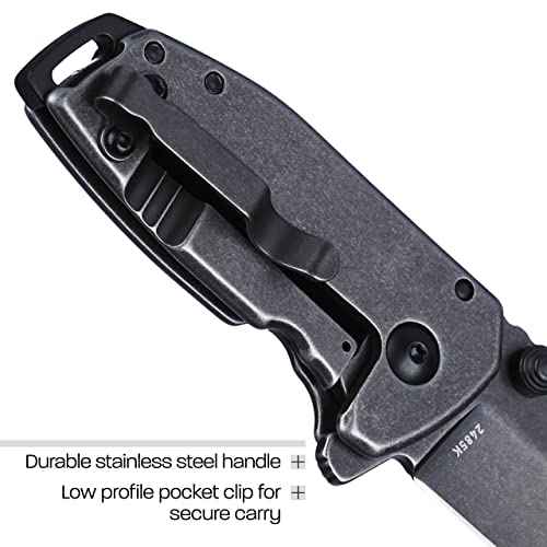 CRKT Squid Compact Everyday Carry Assisted Folding Knife with Frame Lock: Stainless Steel Plain Edge Blade, Stainless Steel Handle, Pocket Clip, 2485K