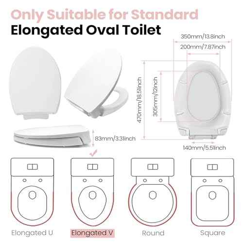 SS114 Elongated Toilet Seat Compatible with TOTO SS113/SS154/SS224/SS204, Soft Close Elongated Toilet Seat, Traditional Toilet Seat Replacement with Toilet Bolts and Nut - Cotton White
