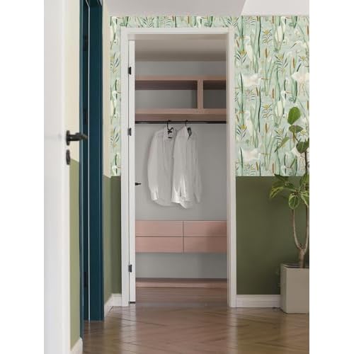 Ismoon Green Peel and Stick Wallpaper Boho Nursery Wall Paper Crane Egret Light Green Contact Paper Vinyl Removable Wallpaper for Cabinets Shelf 16.1x78.7in