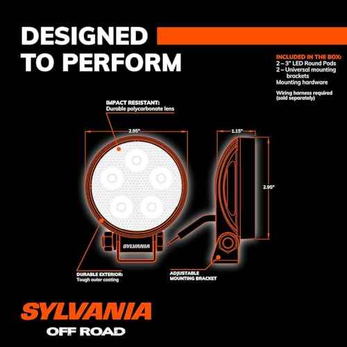 SYLVANIA - Slim 3 Inch Round LED Light Pod - Lifetime Limited Warranty - Spotlight 950 Raw Lumens - Off Road Driving Work Light - for Truck, Car, Boat, ATV, UTV, SUV, 4x4 (2 PC)