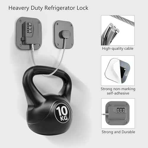 Refrigerator Lock, Heavy Duty Fridge Lock, Combination Lock for Refrigerator Cabinets, Drawers, Safety, Easy Install No Keys Needed (Grey-4Pack)