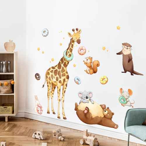 Supzone Jungle Animal Wall Decals, Giraffe Forest Safari Animal Wall Stickers Peel and Stick Art Decor for Kids Baby Bedroom Living Room Nursery Playroom Classroom Kindergarten