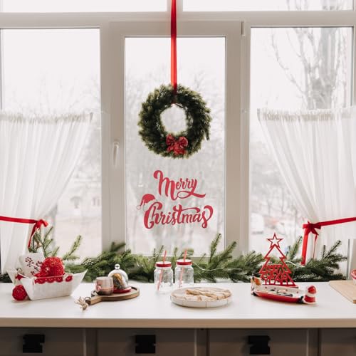ULTNICE Merry Christmas Wall Sticker, Peel and Stick Christmas Tree Wall Decal Removable Snowflake Wallpaper for Christmas Party Supplies
