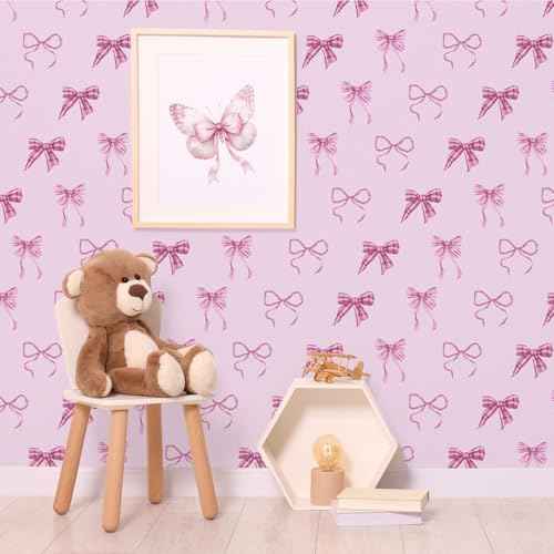 RUSPEPA Peel and Stick Wallpaper, 17.3 Inch x 6.5 Feet, Pink Bow Design Self Adhesive Removable Wallpaper Decorative Waterproof Contact Paper for Cabinets, Walls