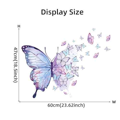 Gorgeous Blue Purple Butterflies Wall Stickers, sacinora Art Butterfly Wall Decals Removable Vinyl Peel and Stick for Living Room Bedroom Children's Room Nursery Playroom Decorations