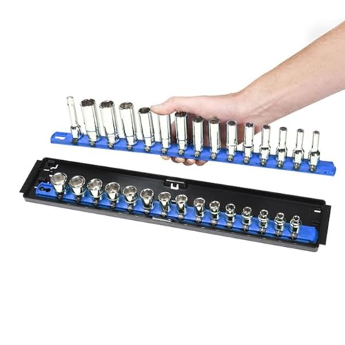 Ernst Manufacturing 19-Inch Socket Boss Organizer with Twist-Lock 2 Rails for 1/2-Inch Drive Sockets, Blue, Model 8457 ? Secure and Durable Socket Storage Solution - Made in USA