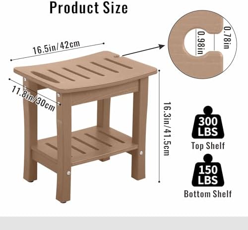 HDPE Waterproof Shower Bench,Shower Seats for Adults Shaving Legs,Shower Stool for Inside Shower 300 Lbs Capacity Brown