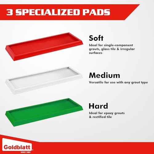 Goldblatt Grout Float with 3 Replaceable Pads, 3-3/4" x 9-5/8" Rubber Grout Float for Tile with Soft-Grip Handle, Tools for Floor & Wall Tiles, Smooth Application for Epoxy & Concrete