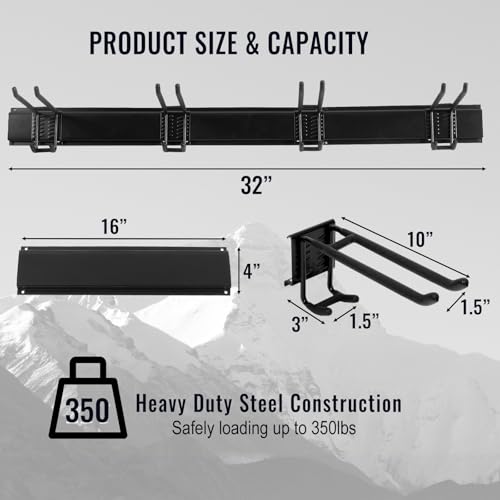 Wall Mount Tool Storage Rack, Heavy Duty Garage Storage Tool Organizer, Garden Tool Wall Hooks and Hangers, Hold Up to 350lbs (Black 6pcs)