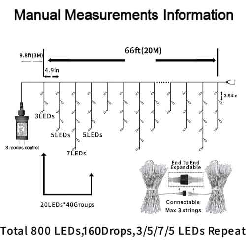 YEGUO 66ft 800 LED Icicle Lights Outdoor Waterproof, 160 Drops Icicle Christmas Light Connectable, 8 Modes White Icicle Xmas Lights with Timer Memory