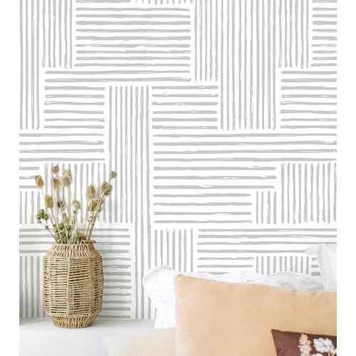 Naphite Grey Modern Peel and Stick Wallpaper Boho Striped Line Contact Paper for Cabinets Drawers Geometric Self Adhesive Removable Wallpaper for Bedroom Bathroom Waterproof Wall Decor 17.3inW 78.7inL