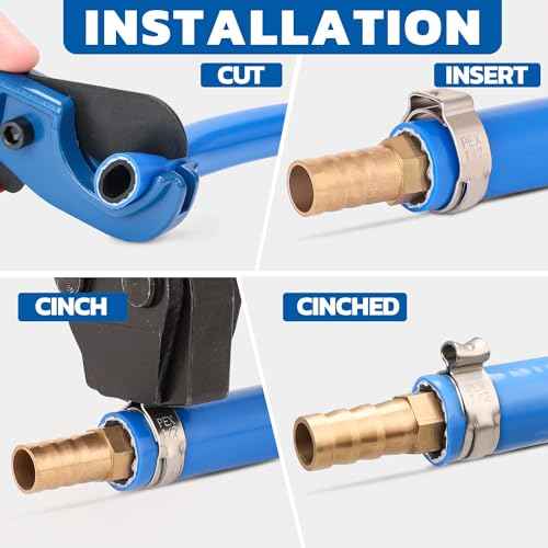 Pex Crimping Tool Crimper with Stainless Steel Pex Clamps(20pcs 1/2",10pcs 3/4") Ratchet Pex Clamp Crimp Cinch Tool from 3/8" to 1"