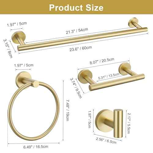 10 Pieces Brushed Gold Bathroom Hardware Towel Bar Set for Bathroom Wall, 23.6Inch Bathroom Accessories Set Upgraded Bathroom Towel Holder, Stainless Steel Towel Racks Bathroom Wall Mounted