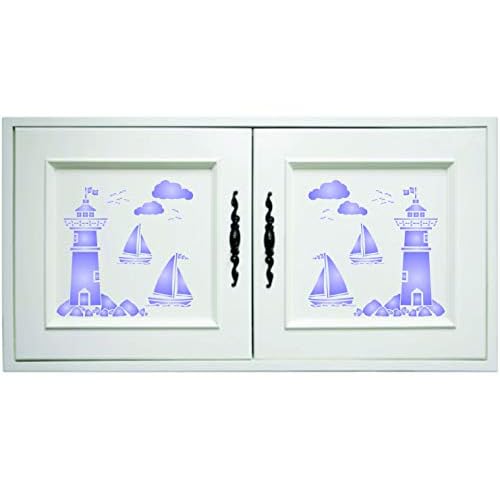 Lighthouse Stencil, 4.5 x 4.5 inch - Sea Ocean Nautical Sailboat Clouds