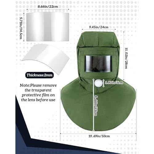 3 Pcs Shawl Cap Sandblasting Mask Set, 1 Sand Blasting Hood Cap 1 Gloves 1 Sandblasting Hood Replacement Lens Glass