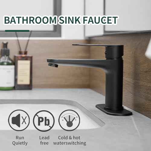 Black Bathroom Faucet Single Hole Single Handle 304 Stainless Steel Modern Sink Commercial RV Faucet with Pop-Up Waste for 1 or 3 Hole 4 Inch Vanity Bathroom Sinks
