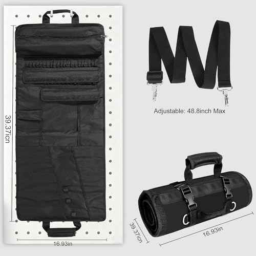 Tool Bag,Large Roll-Up Tool Bag Organizer with 28 Pocket Organizer, 34 Socket Slots, Heavy Duty Portable Tool Storage Carrier Bag for Men,Mechanic,Electrician & Hobbyist,Black