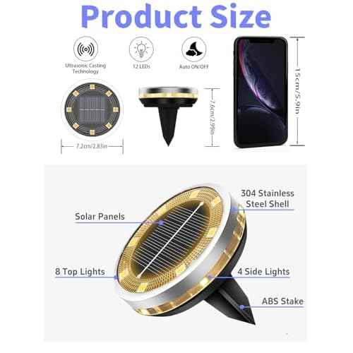 Solar Ground Lights Outdoor 18 Pack Waterproof, Upgraded Solar Garden Lights with 4 Side Light, Stainless Steel Solar Powered Disc Landscape Light for Walkway Lawn Yard Patio Deck-Warm White