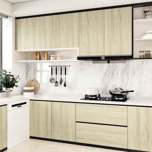 WESTICK Light Oak Wood Contact Paper Peel and Stick Countertop Beige Wood Grain Wallpaper Self Adhesive Vinyl Wrap Waterproof Wooden Wall Paper for Counter Covering Tables Kitchen Cabinets 15.8"x80"