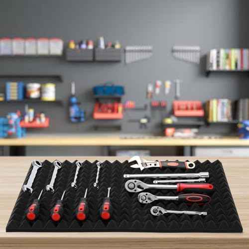 AIRTOON 4PCS Trap Mat Universal Tool Drawer Liners, Heavy Duty Toolbox Drawer Liners, Rolling Tool Chest Liner Foam, Non-Slip Organizer Liner for Toolbox, Cart, Work Bench, 23.62 x 15.75 Inches