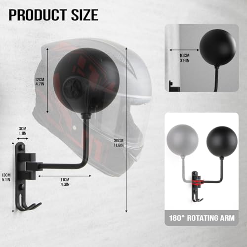 PUERSI Helmet Holder Wall Mount - 2 Pack 180¡Æ Rotation Helmet Hanger for Motorcycle Bike Racing Outerwear Sports Gear Display