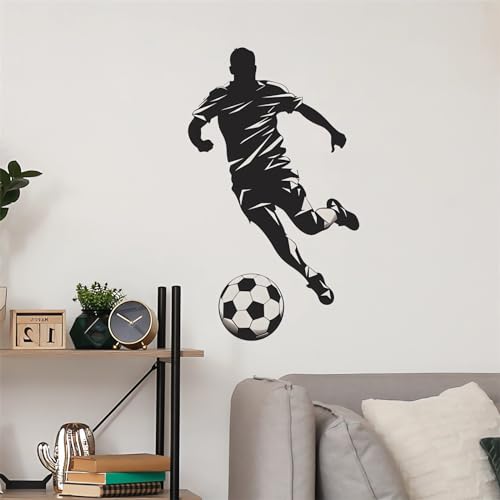 Soccer Player Sport Wall Stickers, sacinora Sport Silhouette Wall Decals Removable Vinyl Peel and Stick for Kids Teens Boys Bedroom Nursery Playroom Home Decorations