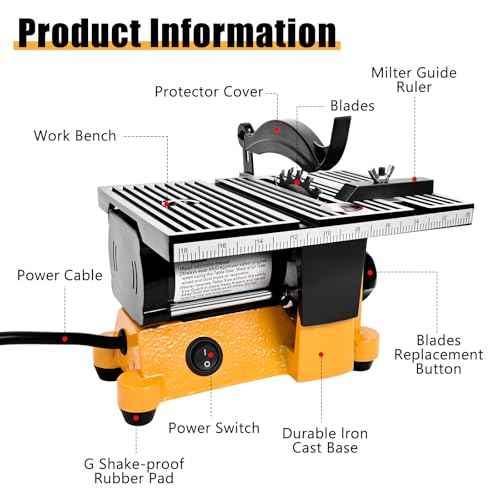 4" Mini Table Saw, 60W 110V Portable Miter Saw Table Saw Bench Electric Cutting Machine for DIY Handmade Woodworking Crafts, with 3 Blades