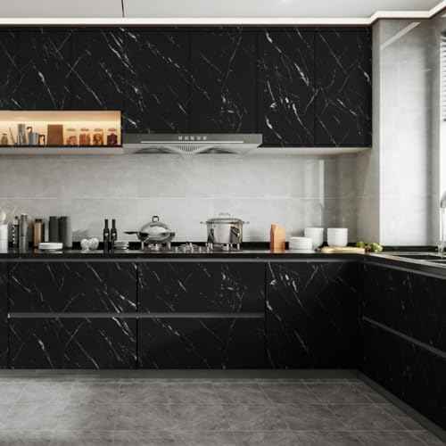 Abyssaly Black Peel and Stick Countertops Waterproof Matte Marble Contact Paper Granite Self Adhesive Vinyl Wrap for Kitchen Cabinets Backsplash Home Decor 15.7" x 118"
