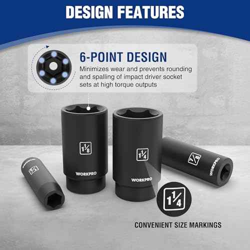 WORKPRO 20-Piece 1/2£¢ Drive Deep Impact Socket Set, 6-Point, Cr-V Steel, 10-27mm, Universal Joint, Adapter and Extension Bar, SAE