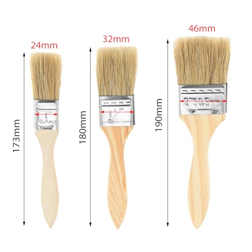 dophee 3PCS Chip Paint Brushes 1Inch 1.5Inch and 2Inch Assortment Natural Bristles Wooden Handle Flat Brushes Set for Painting Walls Fence Staining Household