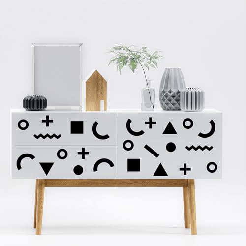260 Pcs Self-Adhesive Abstract Geometric Shape (Triangle, Circle, Square) Wall Stickers - 10 Sheets Removable Vinyl Wall Decasl for Home, Office, Kids Room, Nursery, Playroom Decor (Black)