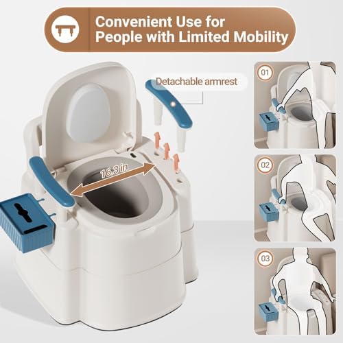 Bedside Commodes for Seniors with 100 Liners and 50 Large Absorbent Pads, Potty Chair for adults and elderly with Detachable Armrest, 16.3" Seat Width, 500lbs Heavy Duty - Bedside Toilet for Senior