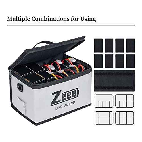 Zeee Lipo Fireproof Safe Bag - Large Capacity Storage Guard Pouch for Charging - 10 Cell Adjustable (10.6x6.7x6.7in)