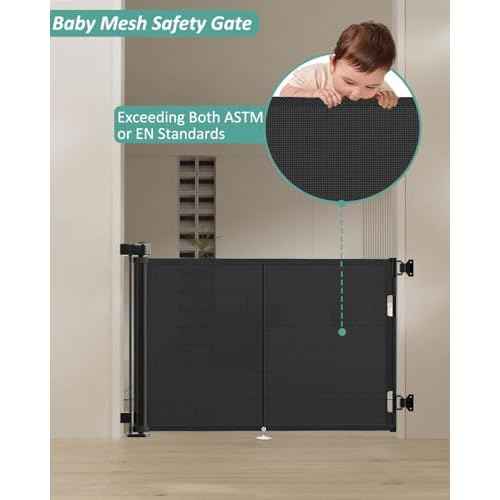 59 inch Retractable Baby Gates 42 inch Tall, Retractable Gate with Reinforced Strip Design to Prevent Crawling Through, 5 FT Retractable Dog Gate for Stairs, Doorways, Hallways, Indoor/Outdoor