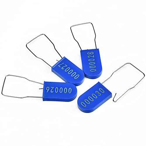 100PCS Plastic Padlock Security Seals Metal Wire Padlocks Electric Meter Lockout Tags Disposable Anti-Tamper Lock Numbered Anti Tamper Tags Blue