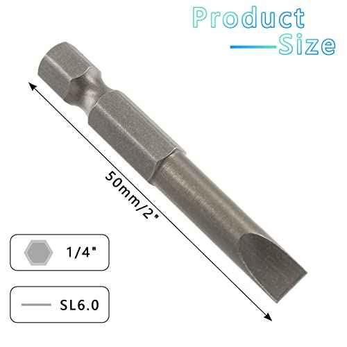 10 Pcs SL6 Magnetic Slotted Screwdriver Bits S2 Steel Flat Head Screwdriver Bits with 1/4 Inch Hex Shank, 2 Inch Length
