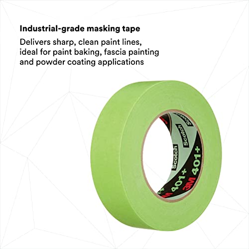 3M 401+ 0.25" x 60yd High Performance Masking Tape - 0.25" x 60 Yards Roll, Crepe Paper, Green