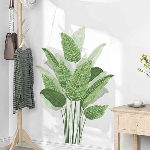 Tropical Plant Leaves Wall Decals, Boho Spring Summer Green Palm Leaf Bird of Paradise Wall Stickers Poster Art Murals Decor for Adult Nursery Classroom Living Room Office Bedroom Gifts for Mom