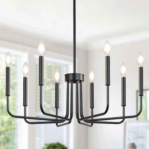 Yunnix Black Chandeliers for Dining Room 8-Light Modern Farmhouse Hanging Light Fixture in Iron for Kitchen Island Over Table, Living Room Foyer Lighting Bedroom