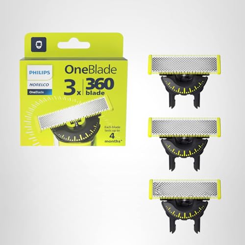 Philips Norelco OneBlade 360 Blades, Genuine Replacement Blades for OneBlade Electric Shaver and Trimmer, Durable Stainless Steel, Trim, Edge and Shave, 3 Pack, QP430/80