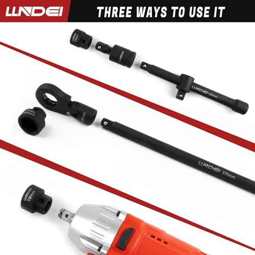 LLNDEI 3/8" Nano Sockets, Drive Stubby Impact Socket Set, 19-Piece Long Flex Head Ratcheting Wrench Set Extension Bar(6"-15"), 6-19mm Metric Stubby Socket Set, Cr-Mo material