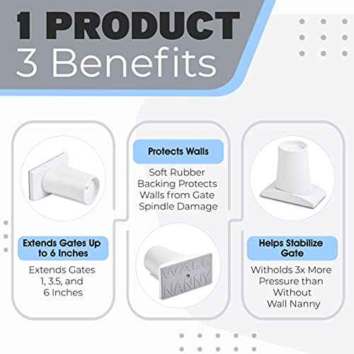 Wall Nanny Extender - 6 Inch Baby Gate Extension Guard (3 Inches per Side) Extends Pressure Mounted Gates + Protects Walls + Stabilizes Gate - for Child, Pet & Dog Gates - Protector Works on Stairs