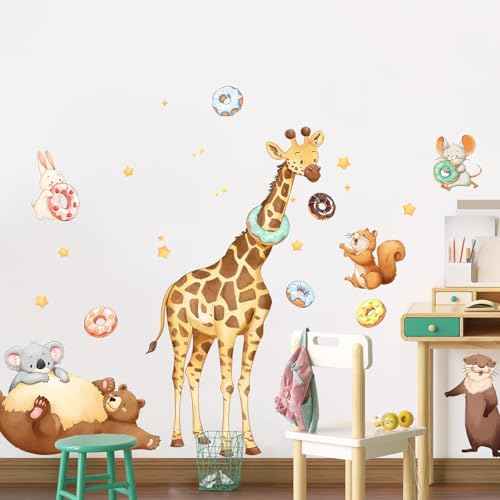 Supzone Jungle Animal Wall Decals, Giraffe Forest Safari Animal Wall Stickers Peel and Stick Art Decor for Kids Baby Bedroom Living Room Nursery Playroom Classroom Kindergarten