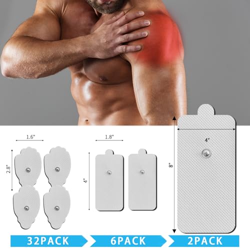 TENS Unit Replacement Pads, 40 Pcs Premium Quality Snap Replacement Electrodes for TENS and EMS Muscle Stimulator, Using 3.5mm Snap Connector