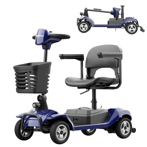 Hoverfly T4 Mobility Scooter, 4-Wheel Mobility Scooter for Adults - 12.4 Miles Range, 3.7 mph, Smart Safety Features, Removed Battery, Rotating Swivel Seat, Headlight, Basket, Charger Included Blue
